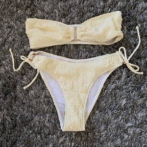 Ribbed cream bandeau bikini